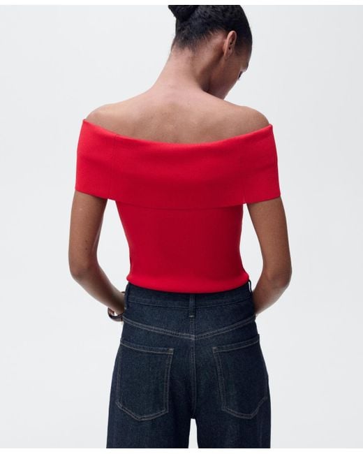 Mango Red Off-the-shoulder Knitted Top