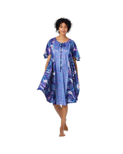 Only Neccessities Blue Plus Size Only Necessities Short Sweeping Printed Lounger