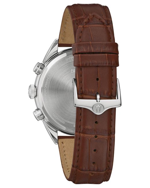Bulova Gray Chronograph High Precision Brown Leather Strap Watch 42mm for men
