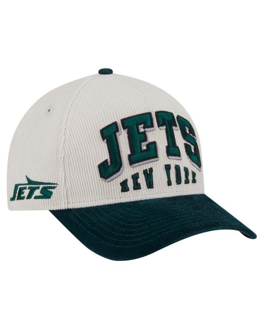 KTZ Blue Cream/green New York Jets Two-tone Sided Corduroy 9forty A-frame Adjustable Hat for men