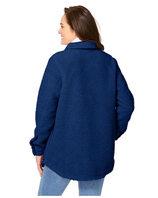 Woman Within Blue Within Berber Button-front Jacket