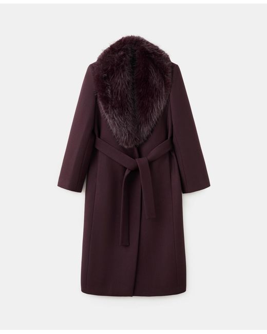 Mango Multicolor Fur Collar Manteco Wool Coat