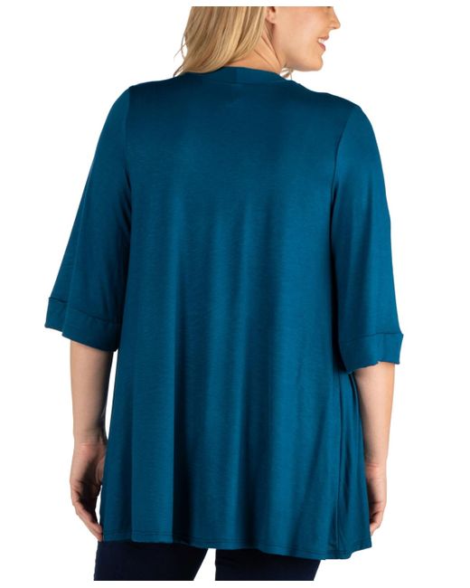 24seven Comfort Apparel Blue Plus Size Elbow Length Open Front Cardigan Sweater
