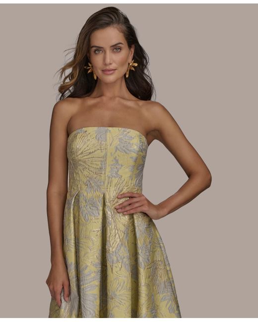 Donna Karan Strapless Jacquard Dress in Natural | Lyst