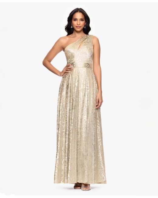 Betsy & Adam Natural Metallic One-shoulder Dress