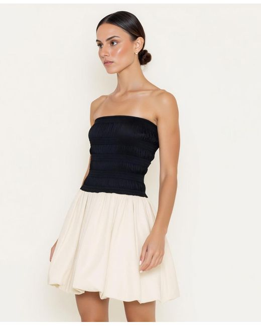 Modenaire Blue Strapless Smocked Bodice Bubble Hem Mini Dress