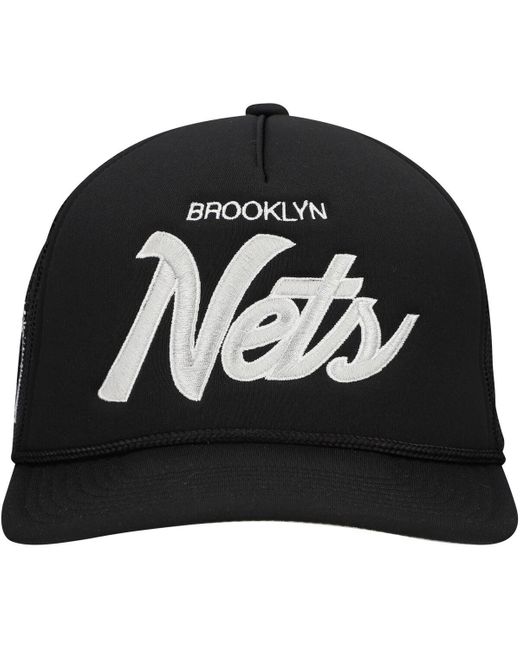 Mitchell & Ness Black Brooklyn Nets Script Trucker Adjustable Hat for men