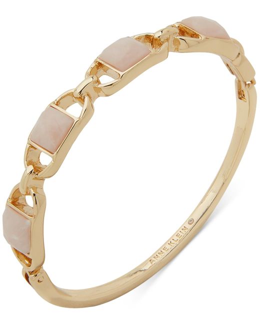 Anne Klein Metallic Gold-tone Stone-set Oval Link Bangle Bracelet