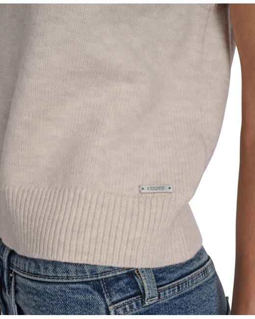 DKNY Blue Whipstitch Trim Crewneck Sleeveless Sweater