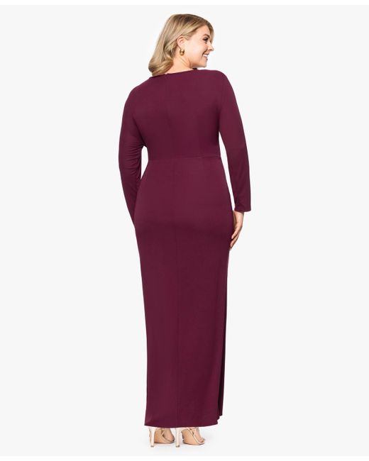 Betsy & Adam Purple Plus Size Long-sleeve Matte Jersey Dress