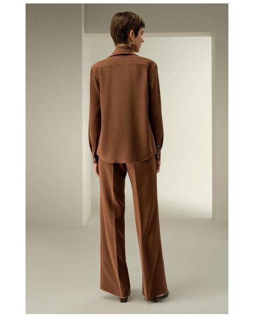 LILYSILK Brown Basic Silk Spread Collar Shirt