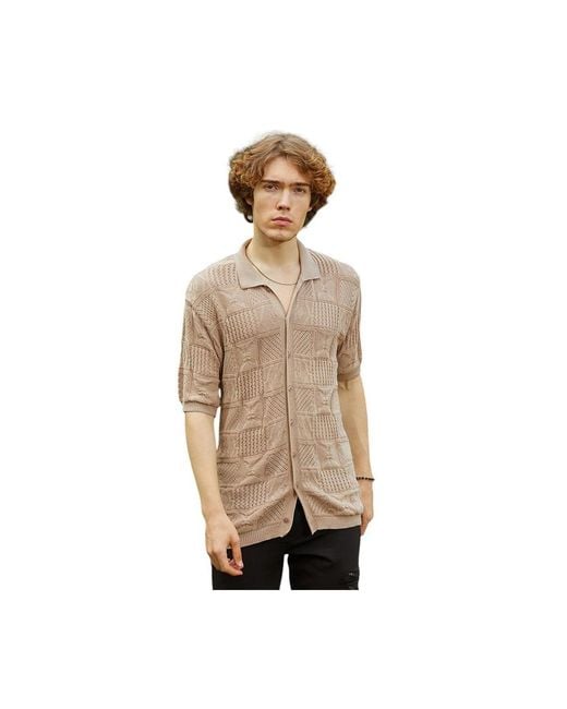 Campus Sutra Natural Patch-knit Shirt for men