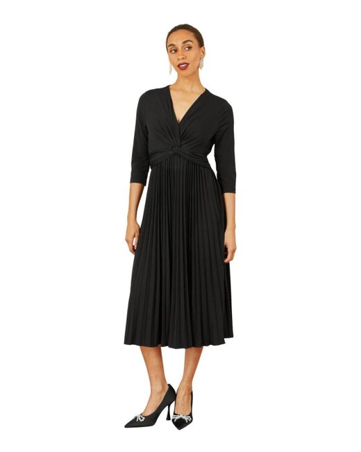 Yumi' Women's Black Jersey Knot Waist Midi Dress