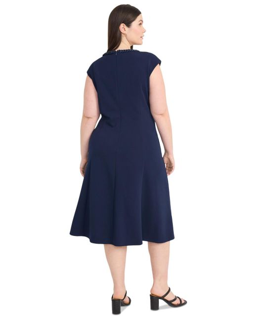 Maggy London Blue Plus Size Chain-trim Midi Fit & Flare Dress