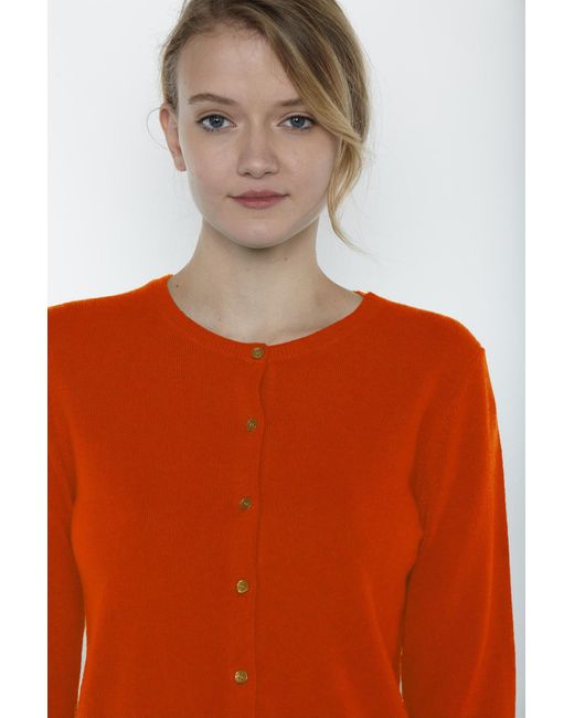 Jennie Liu Red 100% Cashmere Button Front Long Sleeve Crewneck Cardigan Sweater