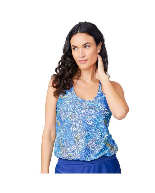 Free Country Blue Double Strap Cut Out Blouson Tankini Top