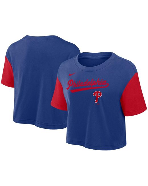 Nike Blue Royal/red Philadelphia Phillies Script Cropped Performance T-shirt