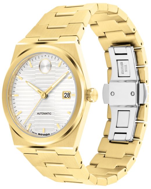 Movado Metallic Bold Quest Swiss Automatic Ionic Plated Light Gold Steel Watch for men