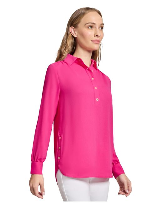 Jones New York Pink Long Sleeve Shirttail Side Button Popover Tunic