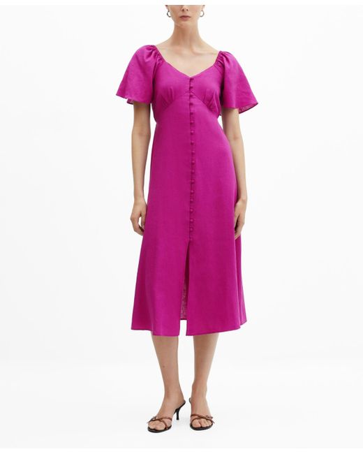 Mango Pink Buttoned Linen-blend Dress