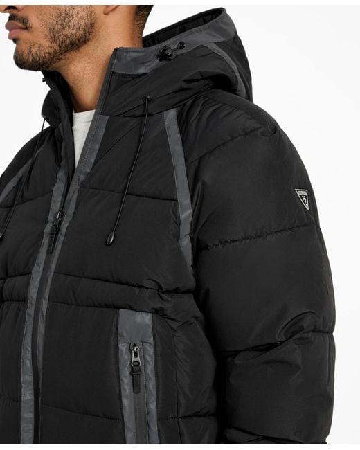 Guess Black Hooded Ripstop Puffer Jacket for men