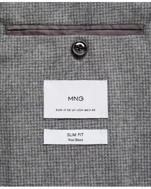 Mango Gray Slim-fit Micro-houndstooth Wool Blazer for men