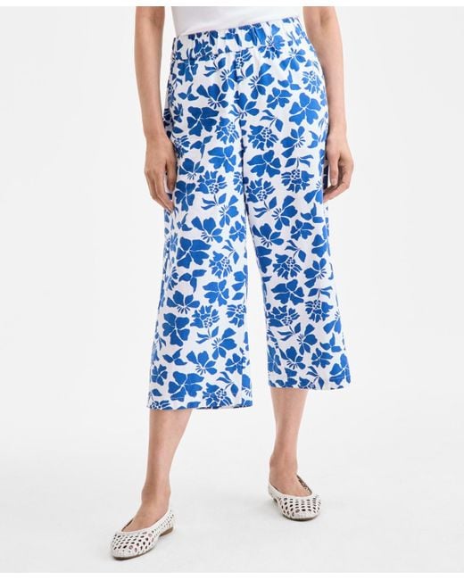 Style & Co. Blue Printed Cotton Pull-on Cropped Pants