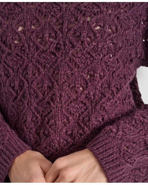 DKNY Purple Pointelle Long Sleeve Sweater