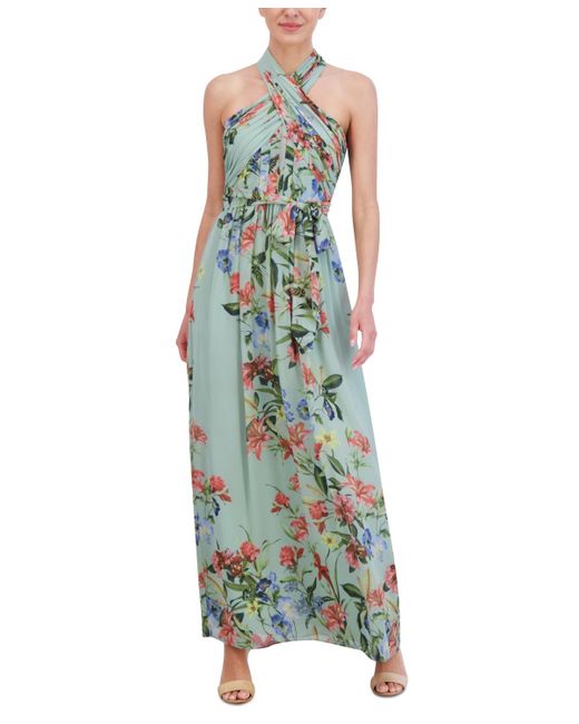 Eliza J Green Floral-print Halter Maxi Dress