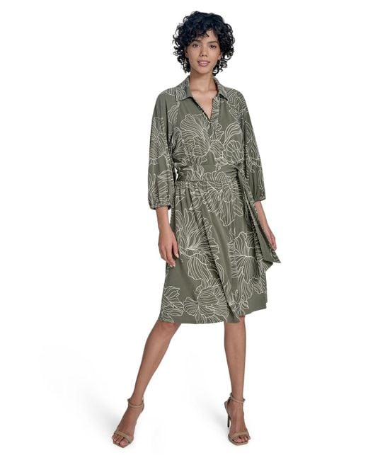 Calvin Klein Green 3/4-sleeve Jersey A-line Dress