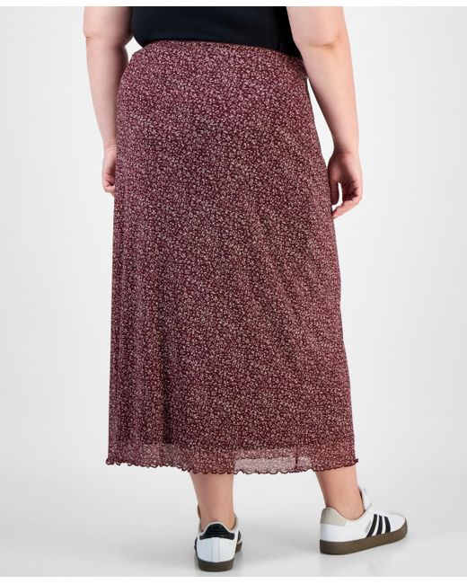 Hippie Rose Red Trendy Plus Size Pull-on Mesh Midi Skirt