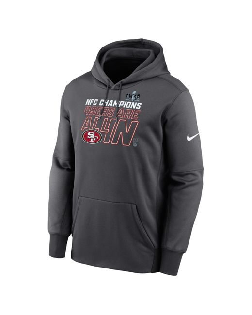 Nike Gray San Francisco 49ers 2023 Nfc Champions Locker Room Trophy Collection Pullover Hoodie for men