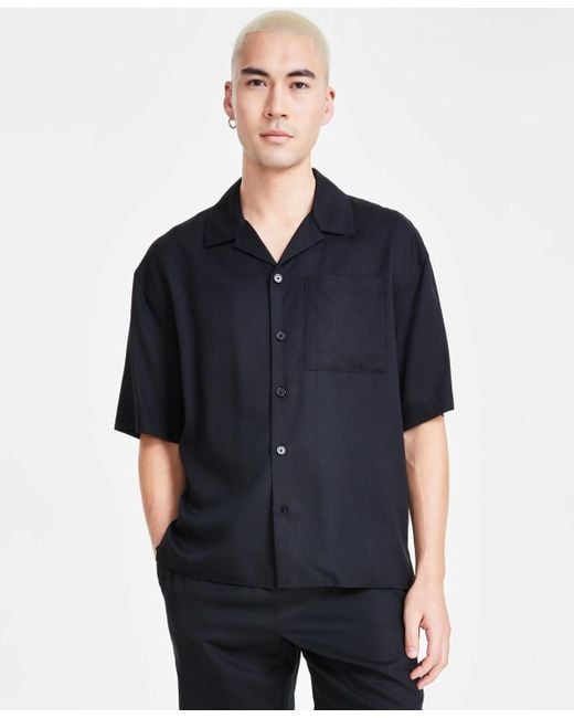 INC International Concepts Black Erik Regular-fit Button-down Camp Shirt for men