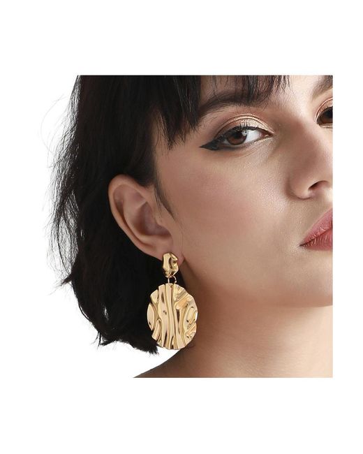 SOH Metallic Dented Circular Drop Earrings