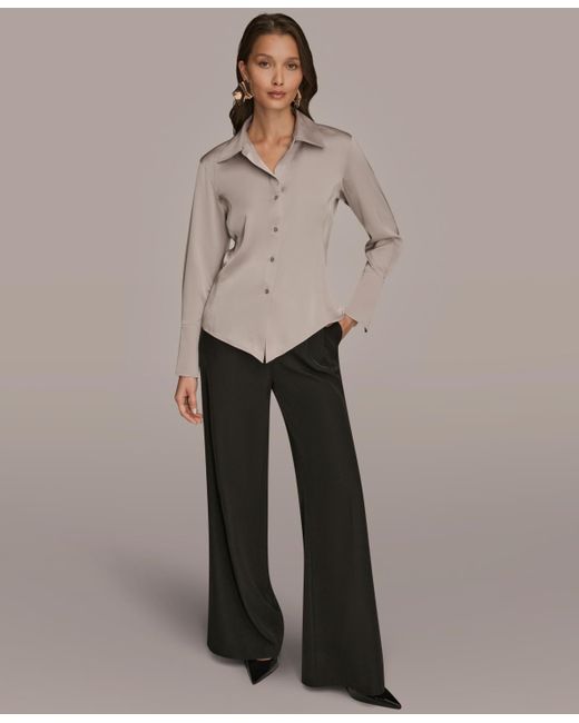 Donna Karan Natural Collared Long Sleeve Top