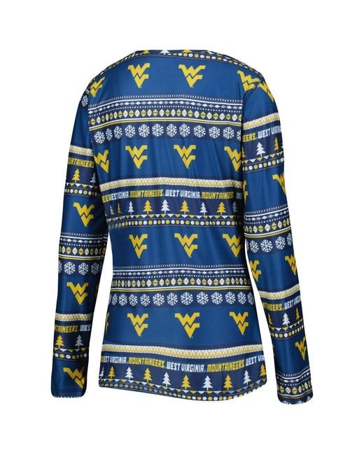 Concepts Sport Blue 2-piece West Virginia Mountaineers Holiday Long Sleeve Top And Pants Sleep Set