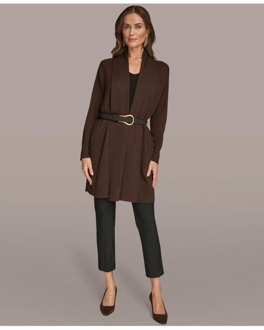 Donna Karan Brown Belted Open-front Cardigan