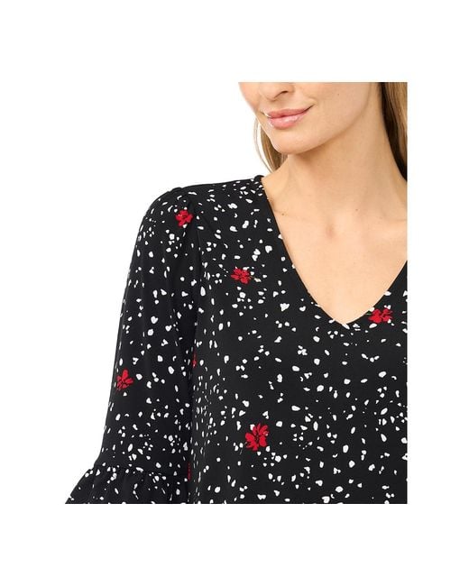 Cece Black Printed V-neck Top