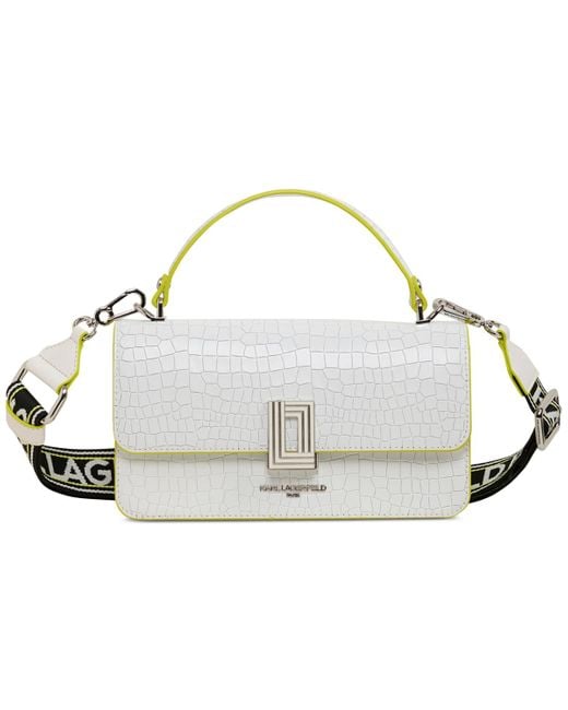 Karl Lagerfeld White Simone Embossed Leather Small Top Handle Crossbody