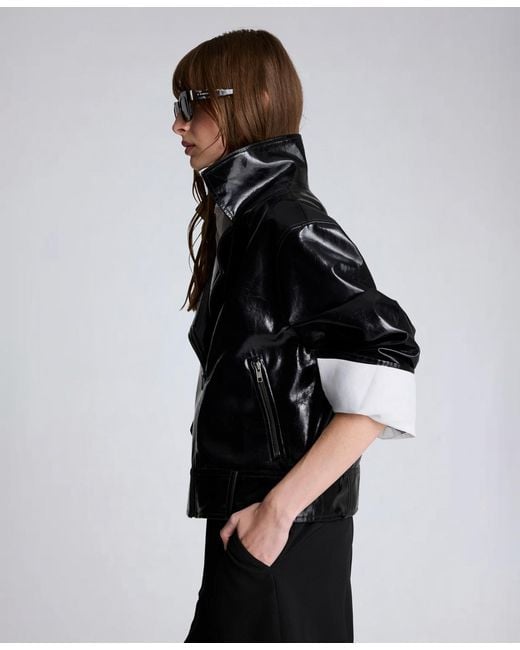 Kenneth Cole Black Moto Collared Neck Jacket