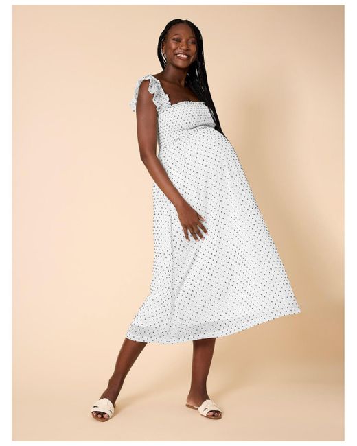Motherhood Maternity Sleeveless Ruffle Shoulder Smocked Maxi Dress in White | Lyst Motherhood Maternity Sleeveless Ruffle Shoulder Smocked Maxi Dress in White | Lyst