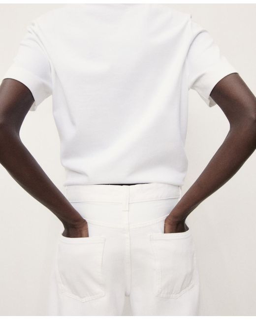 Mango White Turned-up Hem Wide Leg Cropped Jeans