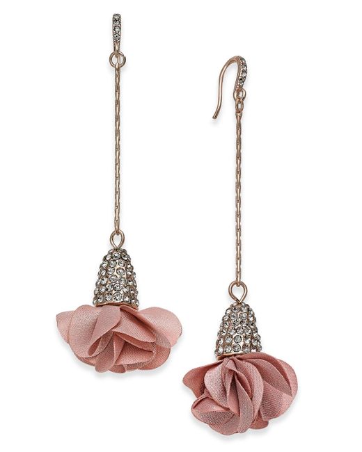 INC International Concepts Pink Fabric-flower Drop Earrings