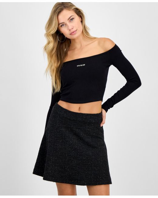 Guess Black Carla Off-the-shoulder Ribbed Top