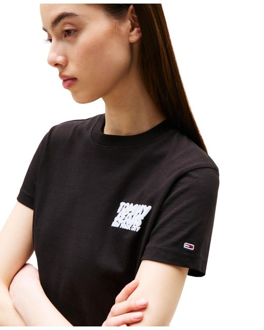 Tommy Hilfiger Black Cotton Regular-fit Bubble Logo Tee