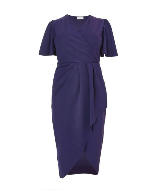 Quiz Blue Plus Size Scuba Crepe Short Sleeve Wrap Midi Dress