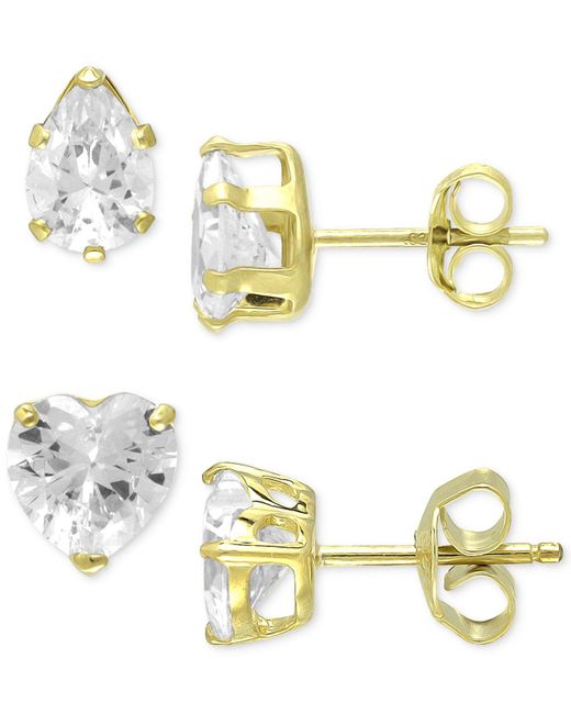 Giani Bernini Metallic 2-pc. Set Cubic Zirconia Heart & Pear Stud Earrings In 18k Gold-plated Sterling Silver, Created For Macy's