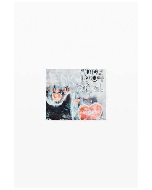Desigual White Rectangular Patterned Foulard
