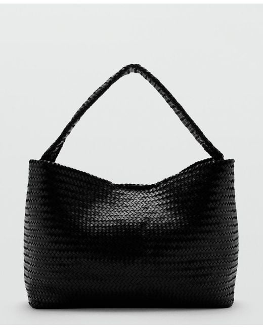 Mango Black Braided Bucket Bag
