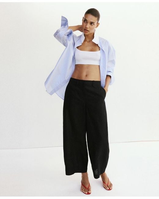 Mango Black Linen Balloon Pants